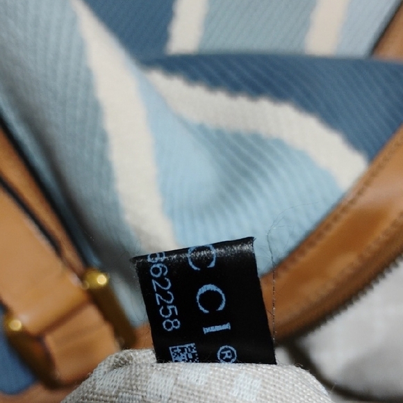 SALE! Auth Gucci Blue & White Striped Leather Trim Travel/Duffle Bag W Strap - Picture 15 of 16